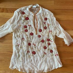 Cute white sheer flower embellished top